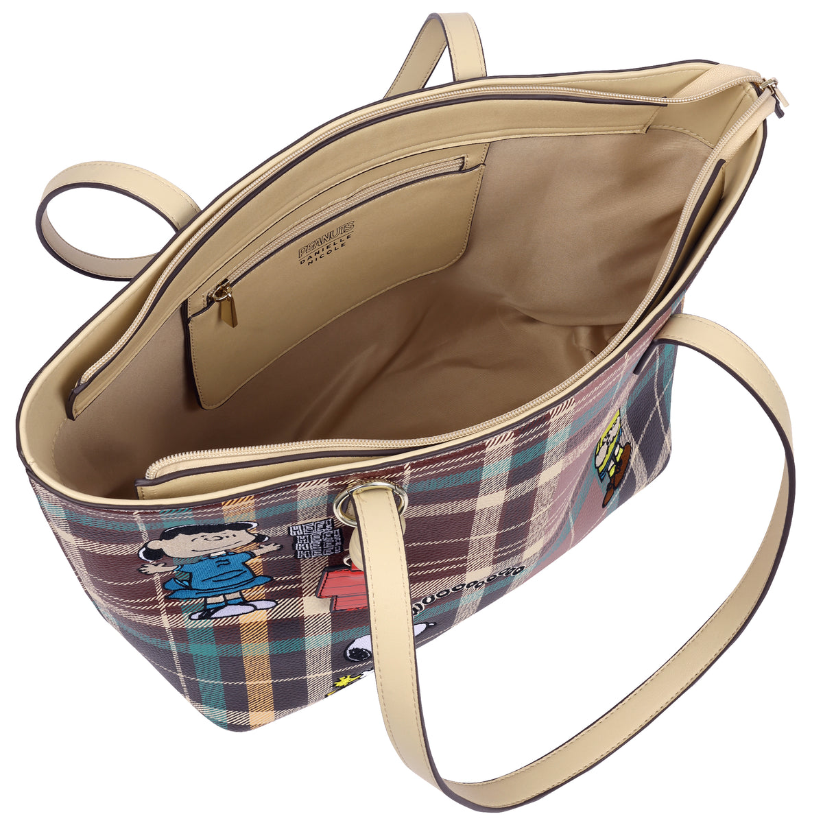 Danielle Nicole x Peanuts Heritage Plaid Character Tote Bag with Snoopy Doghouse Charm