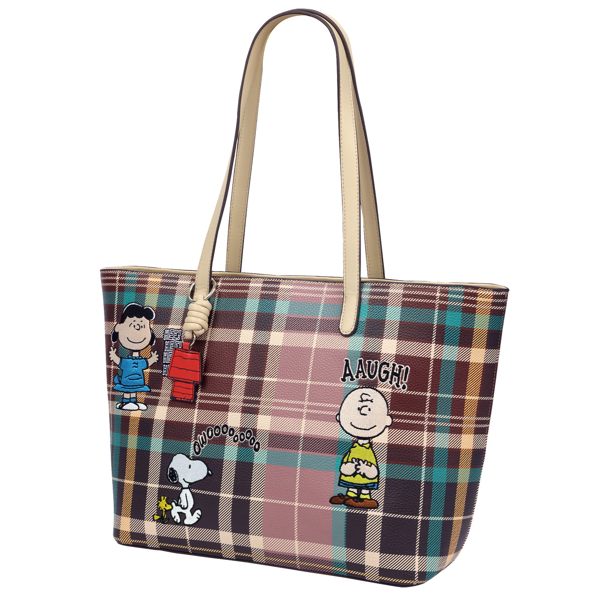 Danielle Nicole x Peanuts Heritage Plaid Character Tote Bag with Snoopy Doghouse Charm