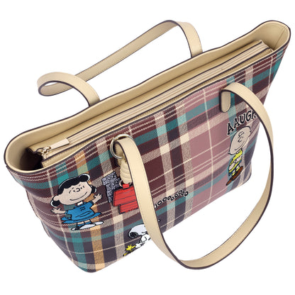 Danielle Nicole x Peanuts Heritage Plaid Character Tote Bag with Snoopy Doghouse Charm