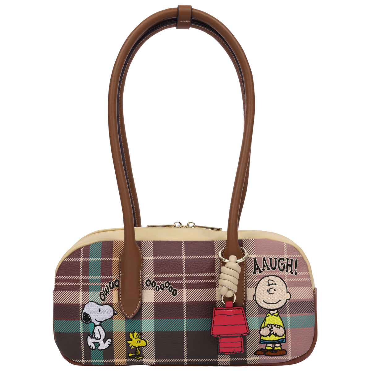 Danielle Nicole x Peanuts Heritage Plaid Satchel Bag with Snoopy Doghouse Charm