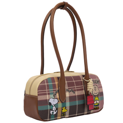 Danielle Nicole x Peanuts Heritage Plaid Satchel Bag with Snoopy Doghouse Charm
