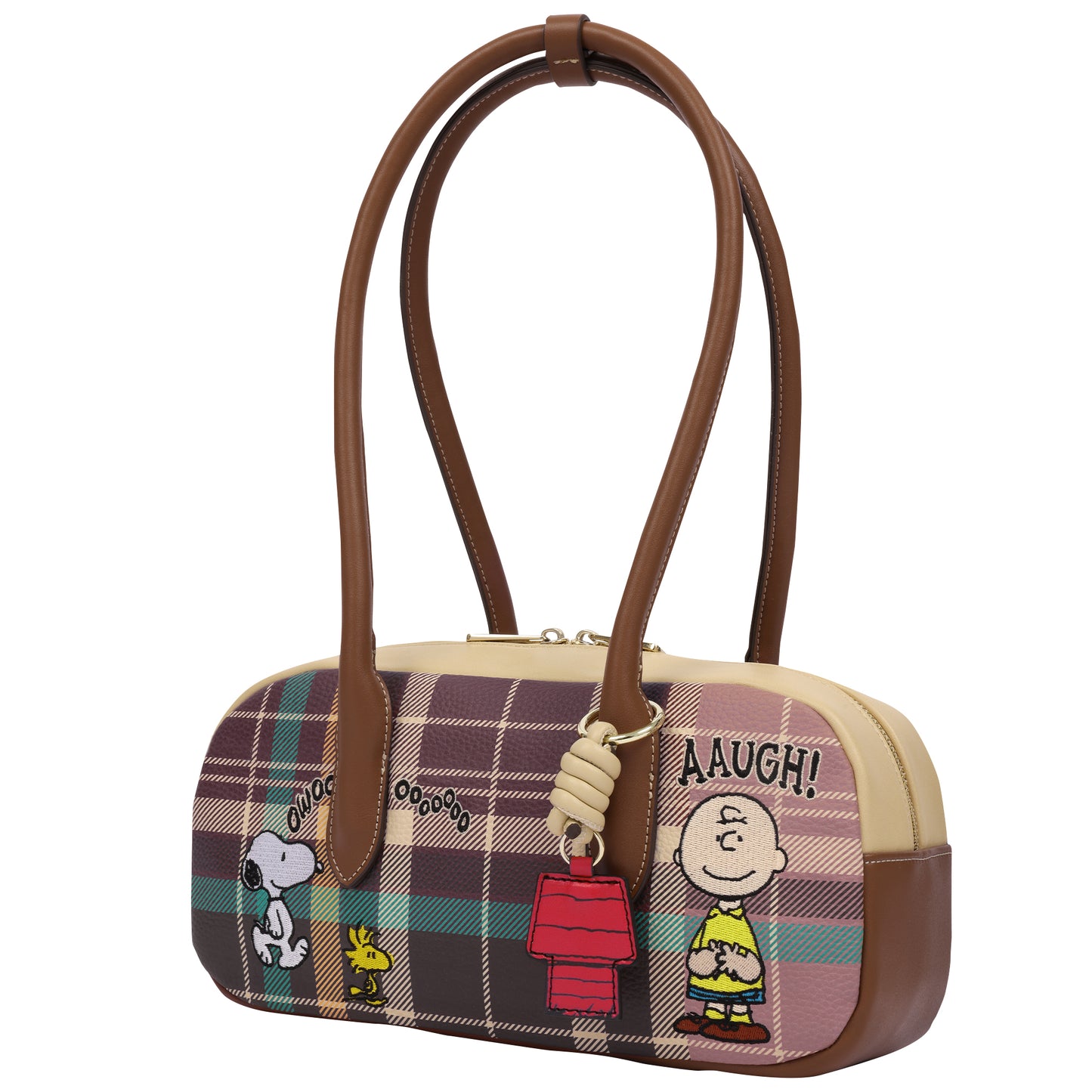 Danielle Nicole x Peanuts Heritage Plaid Satchel Bag with Snoopy Doghouse Charm
